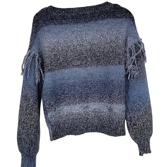 Frye & Co. Spacedyed Ombre Sweater With Fringe In Heritage Navy, M - Picture 2 of 6